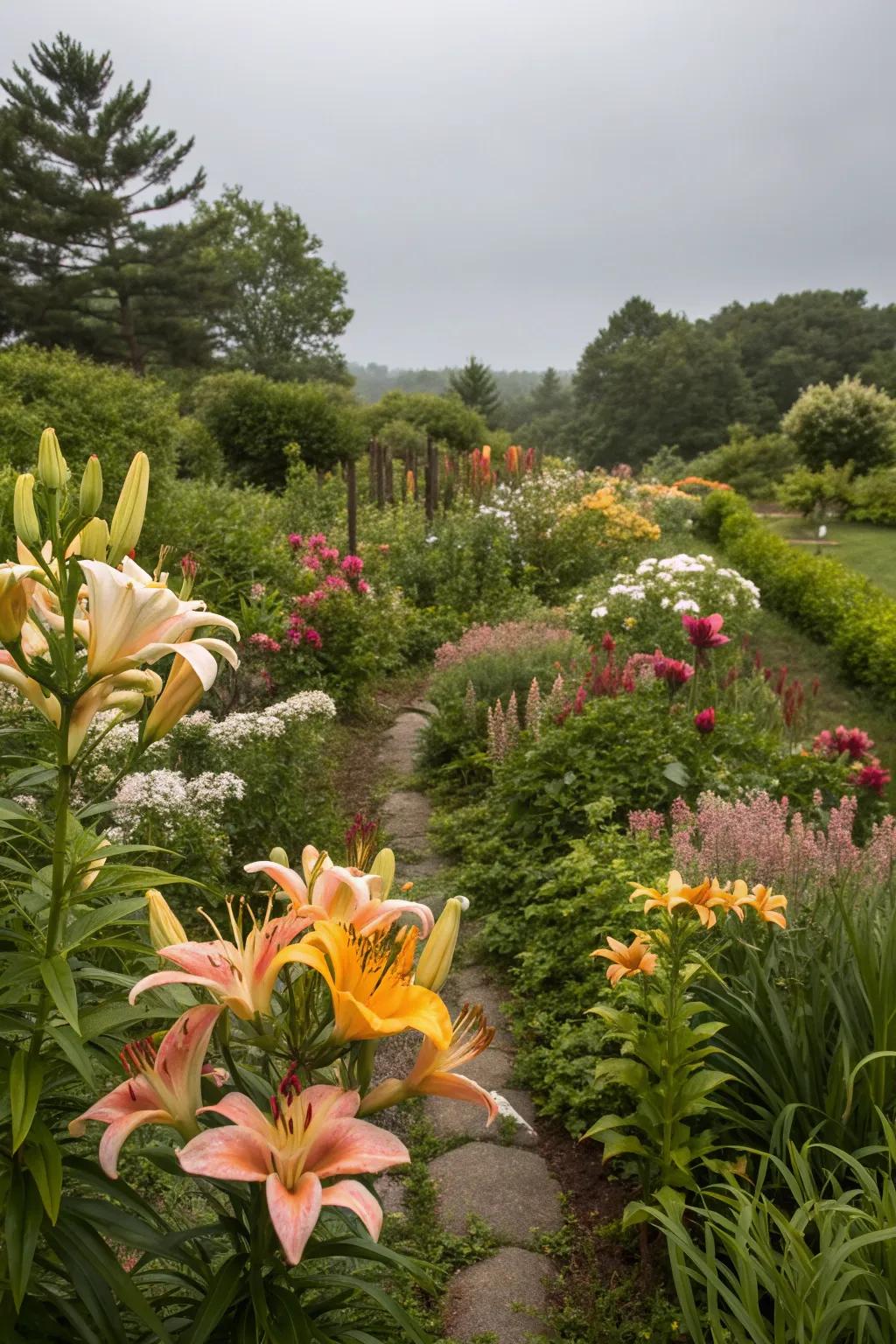 Strategically placed lilies as garden focal points