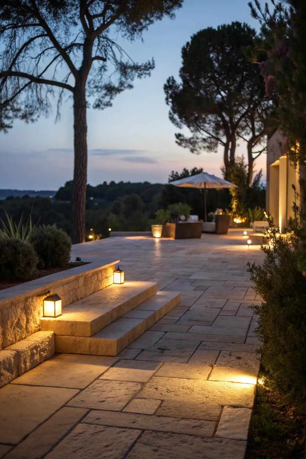 Ambient lighting creates a magical evening atmosphere.