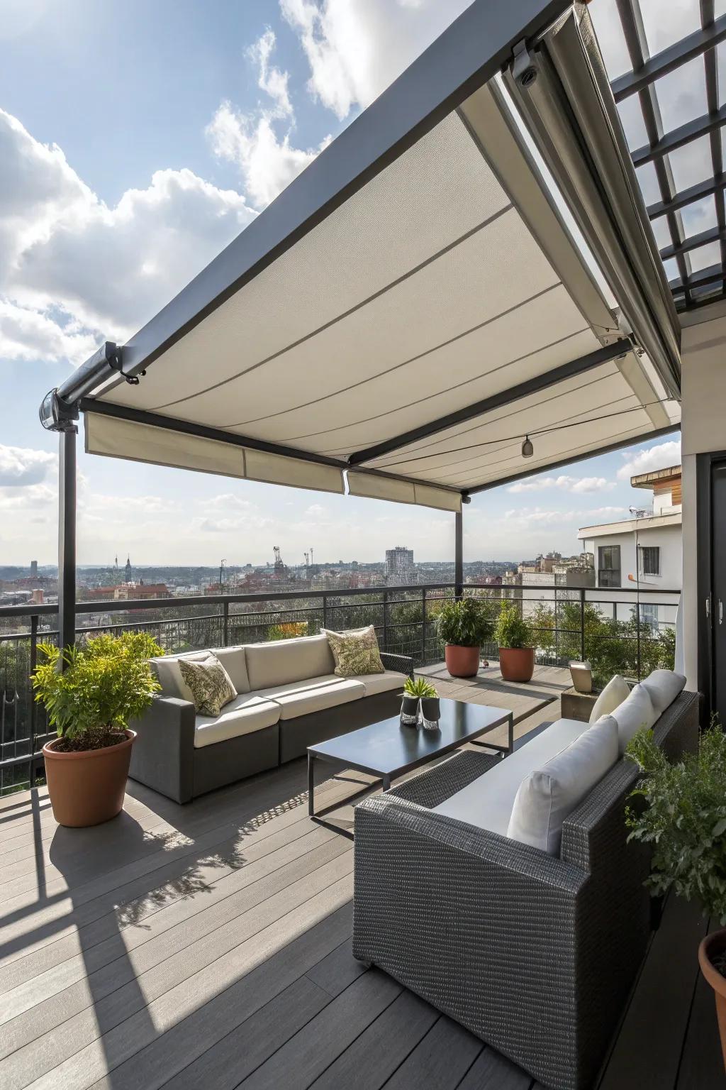 Retractable awnings offer flexible shade and comfort.