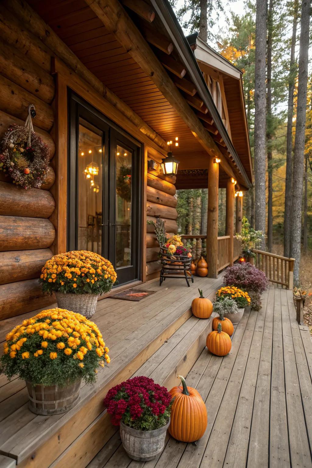 Seasonal decorations bring a festive touch to the porch.