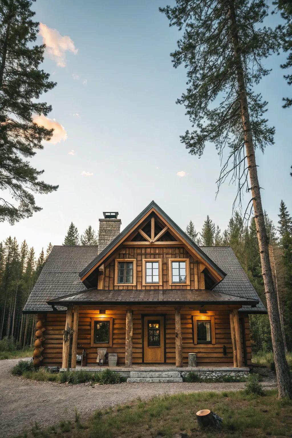 A log cabin showcasing balanced and harmonious design.