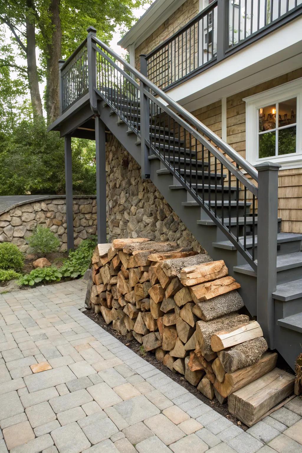 Maximize space with a log store under the stairs.