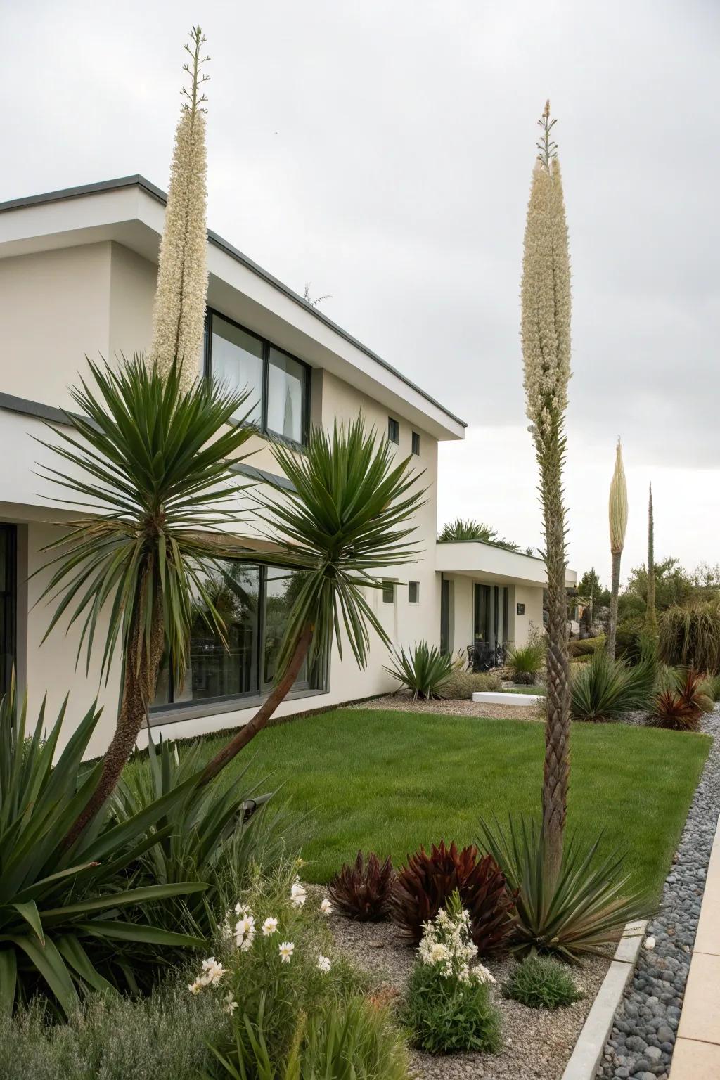 Yucca plants offer a dramatic look with minimal water needs.