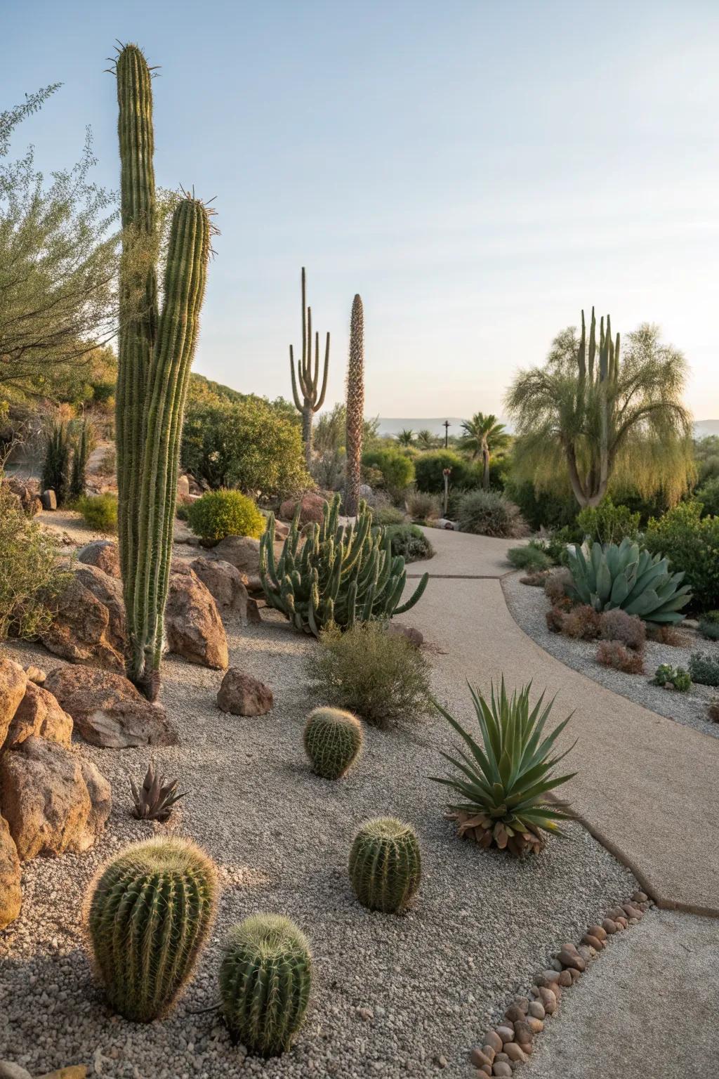 Desert-style gardens showcase the beauty of arid landscapes.
