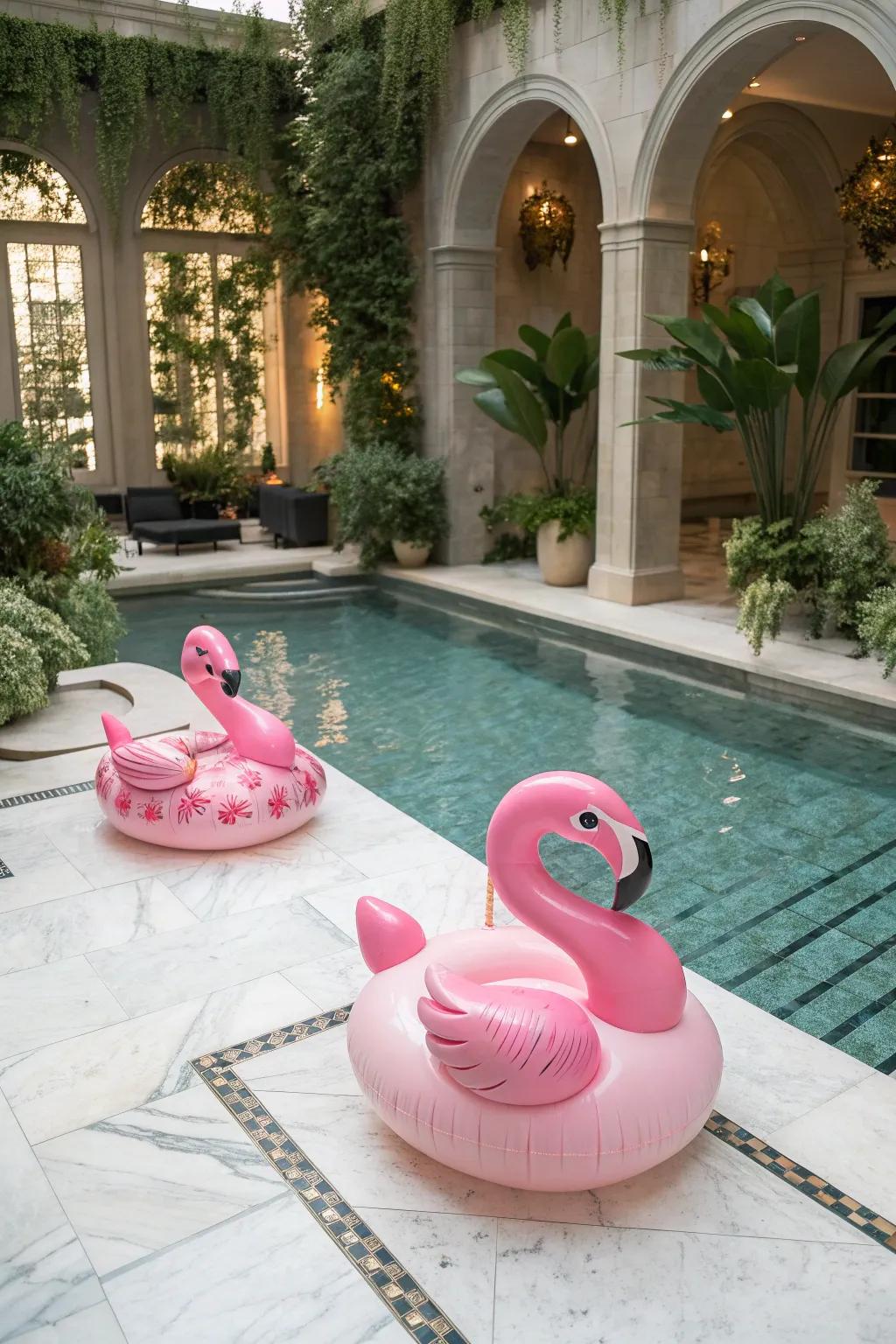Luxury pool floats add a touch of whimsy and style.