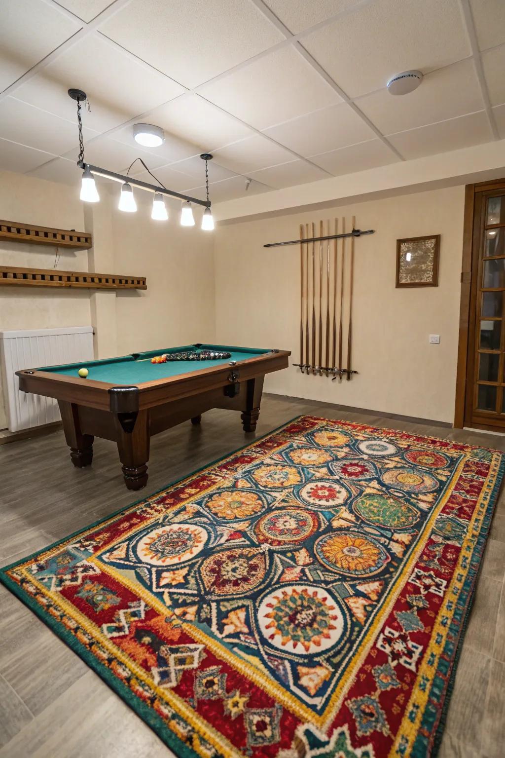 Rugs can add warmth and style to your pool table area.