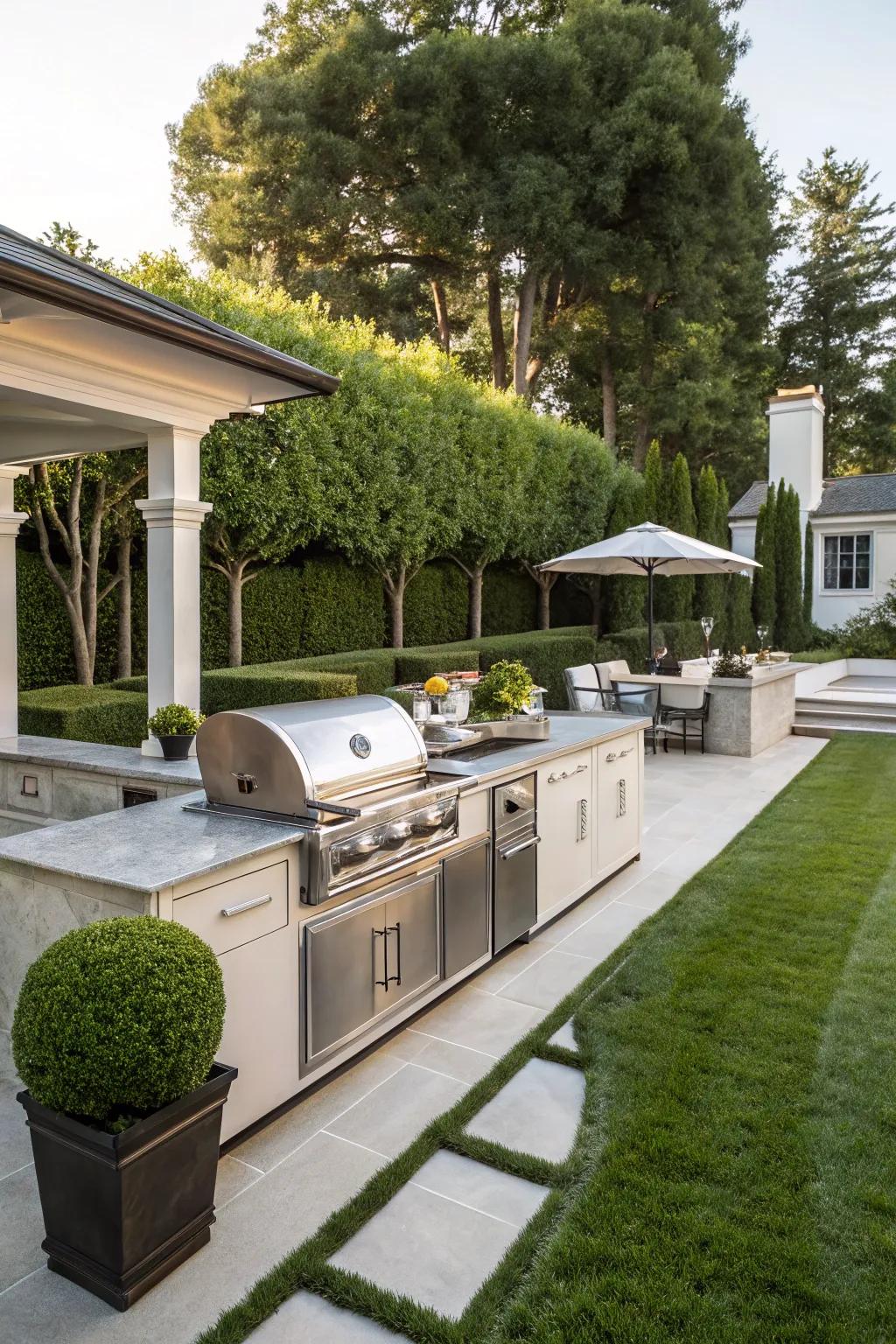An outdoor kitchen is perfect for entertaining and enjoying meals al fresco.
