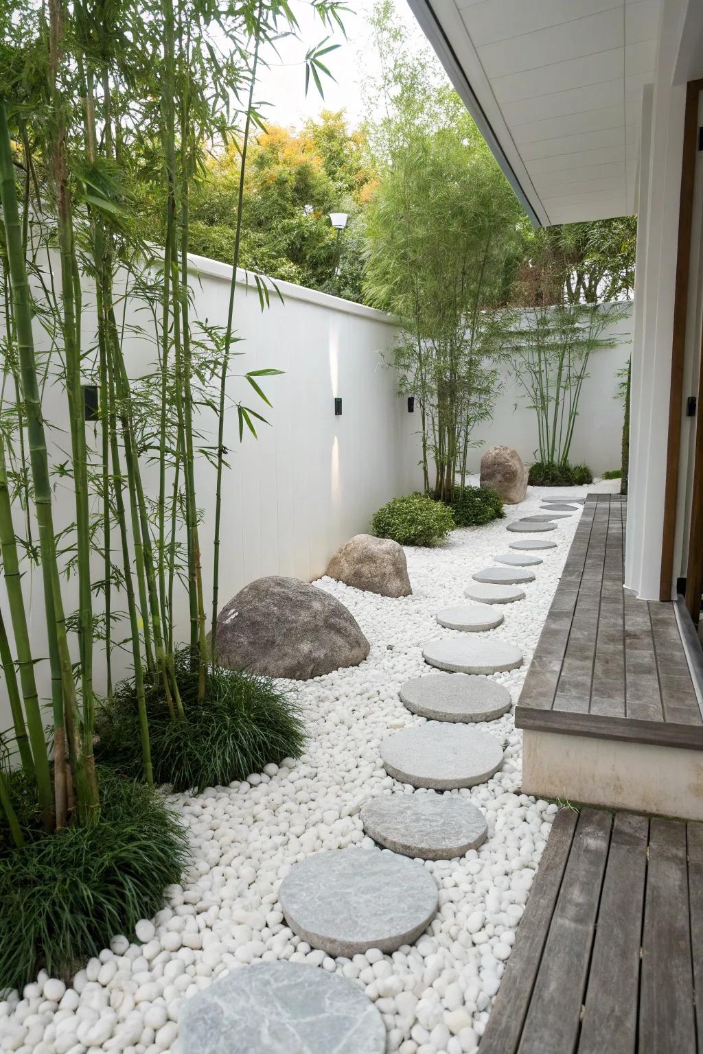 Find serenity in a Zen garden with marble chips.