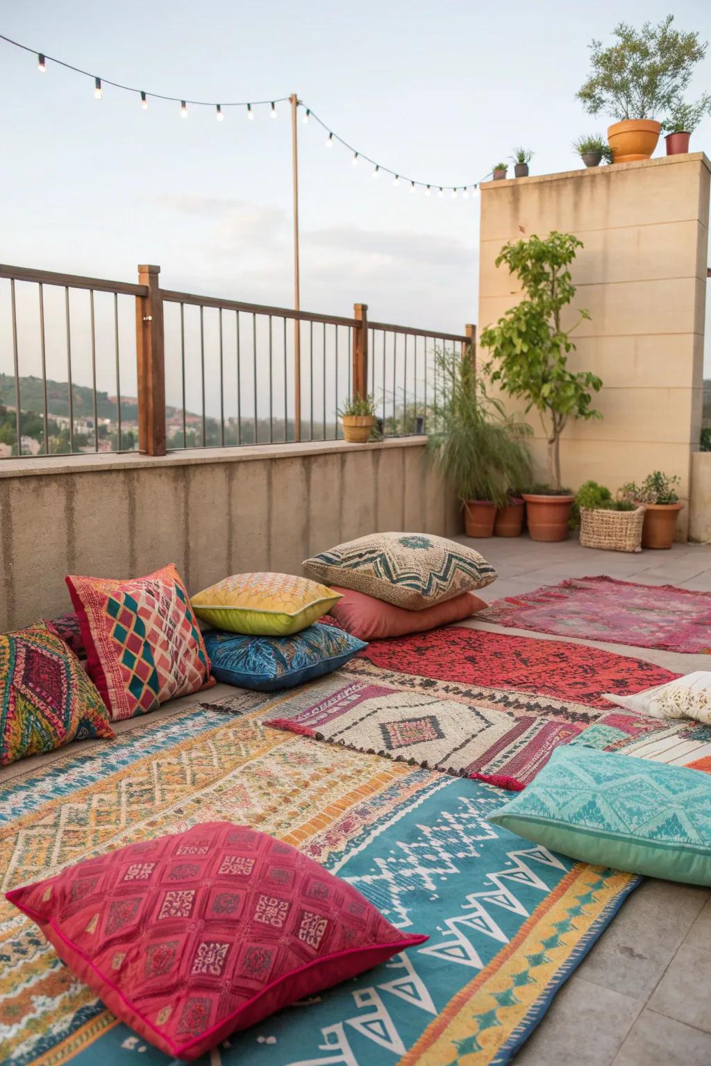 Patterned textiles add vibrant color and texture.