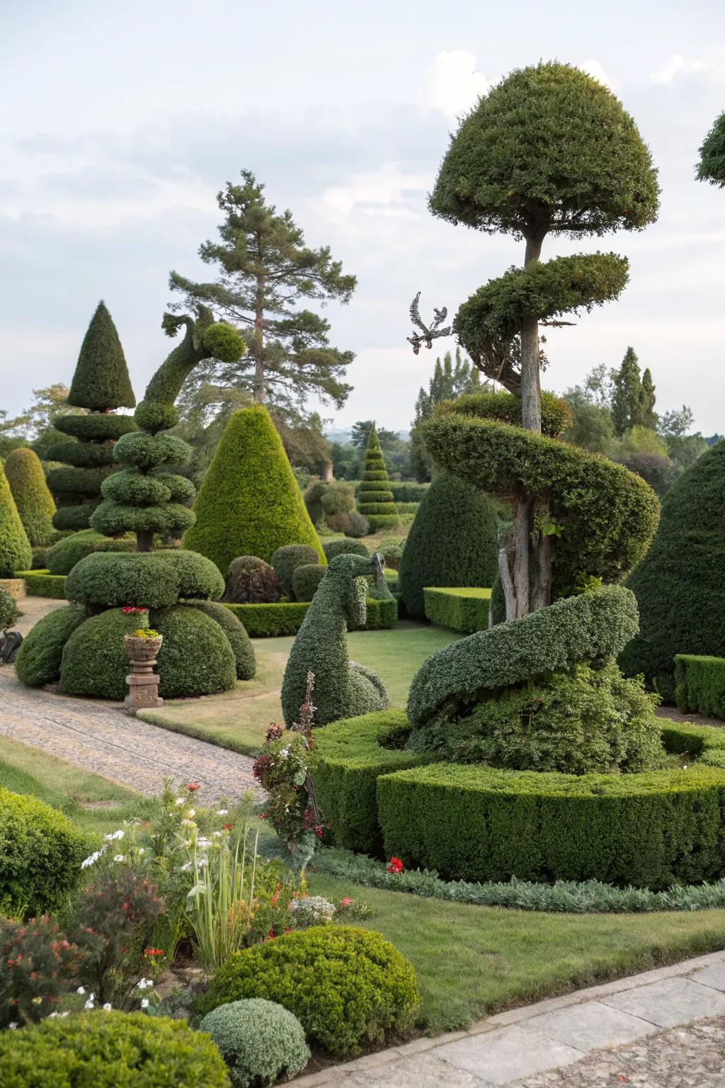 Sculptural plant displays add artistry to a memorial garden.