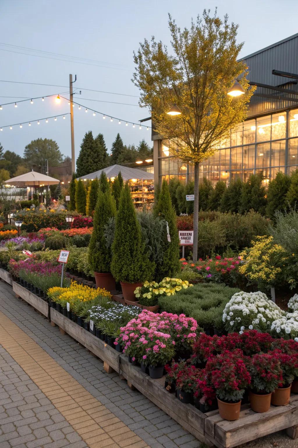 A garden display beautifully highlighted by ambient lighting.