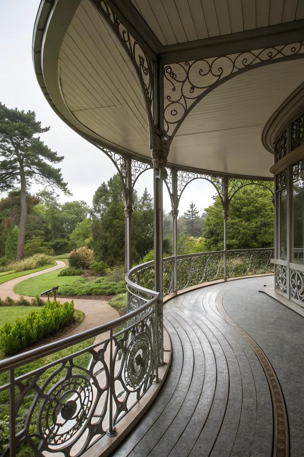 A curved metal porch offering elegance and flow.