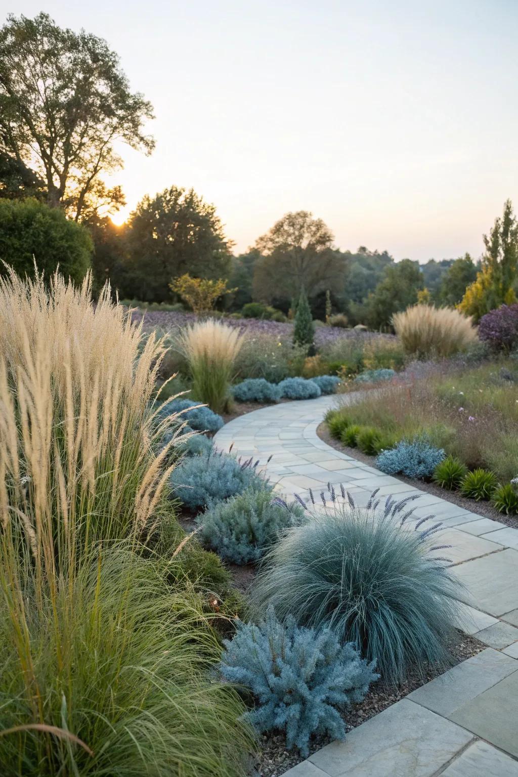 Blue fescue and Mexican feather grass: A cool garden fusion.