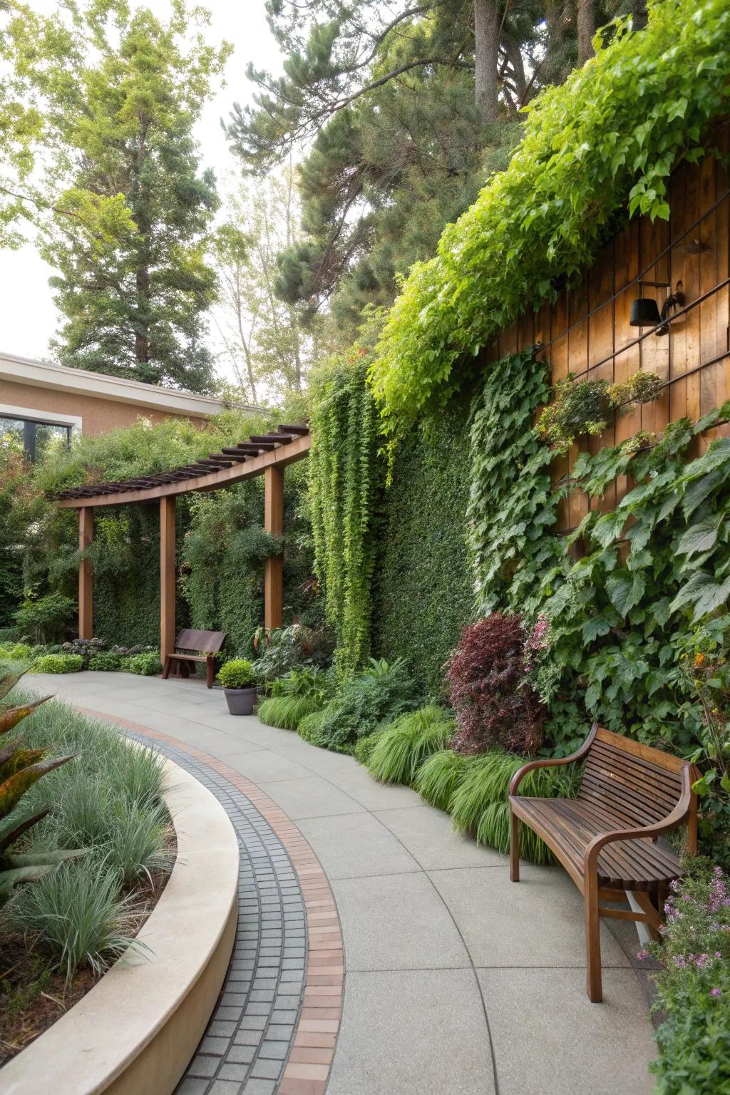 Vertical gardening makes efficient use of space while providing a lush look.