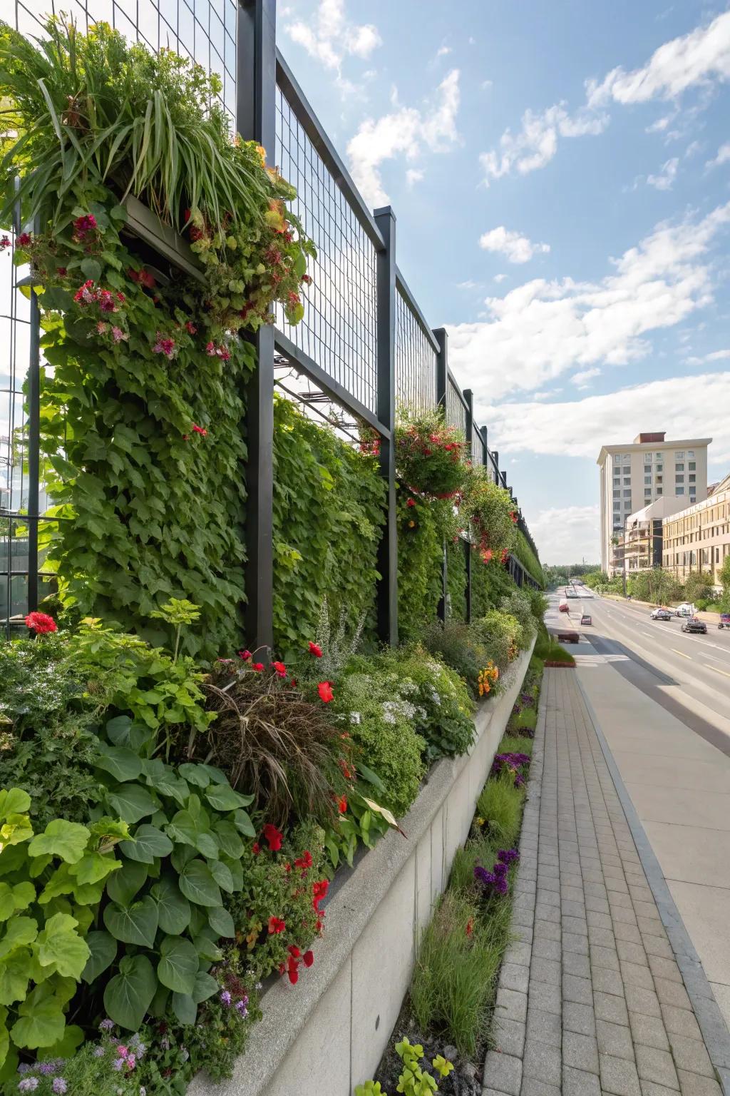 A vertical garden adds lush greenery to vertical surfaces.