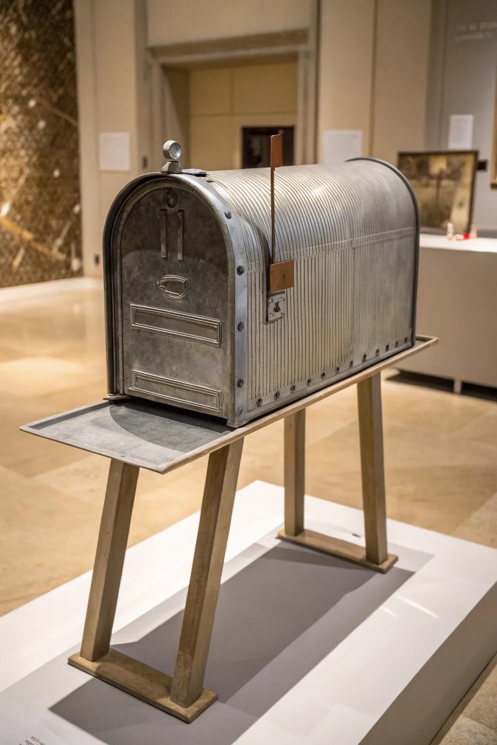 A sculptural stand elevates this mailbox into a piece of art.