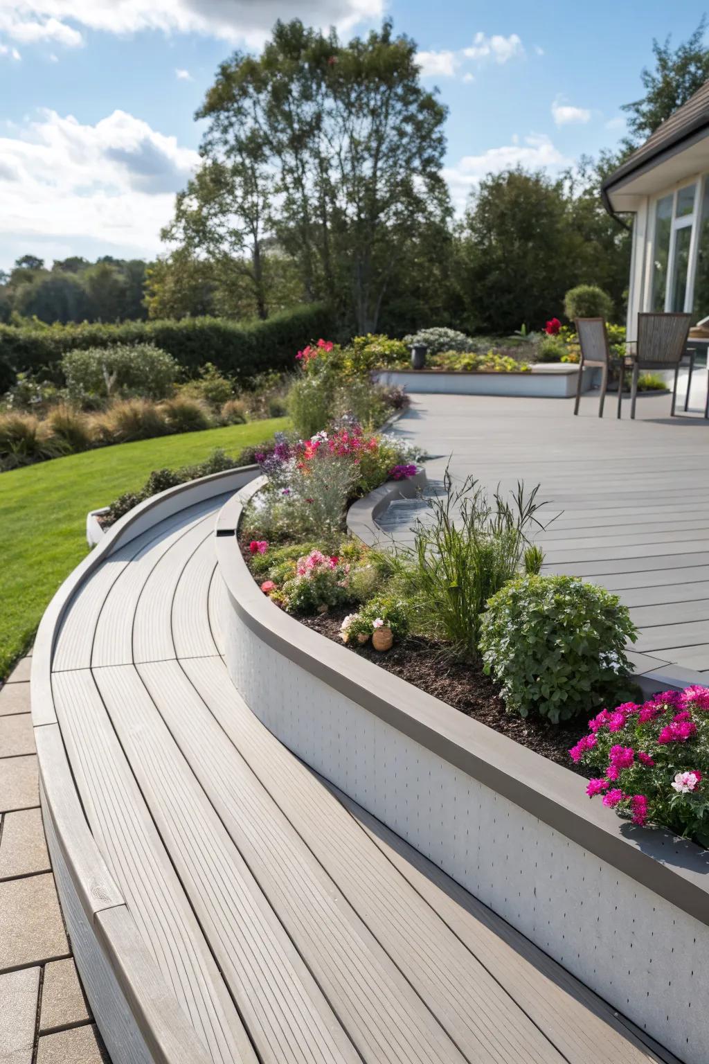 Curved edges add a natural aesthetic to your composite deck.