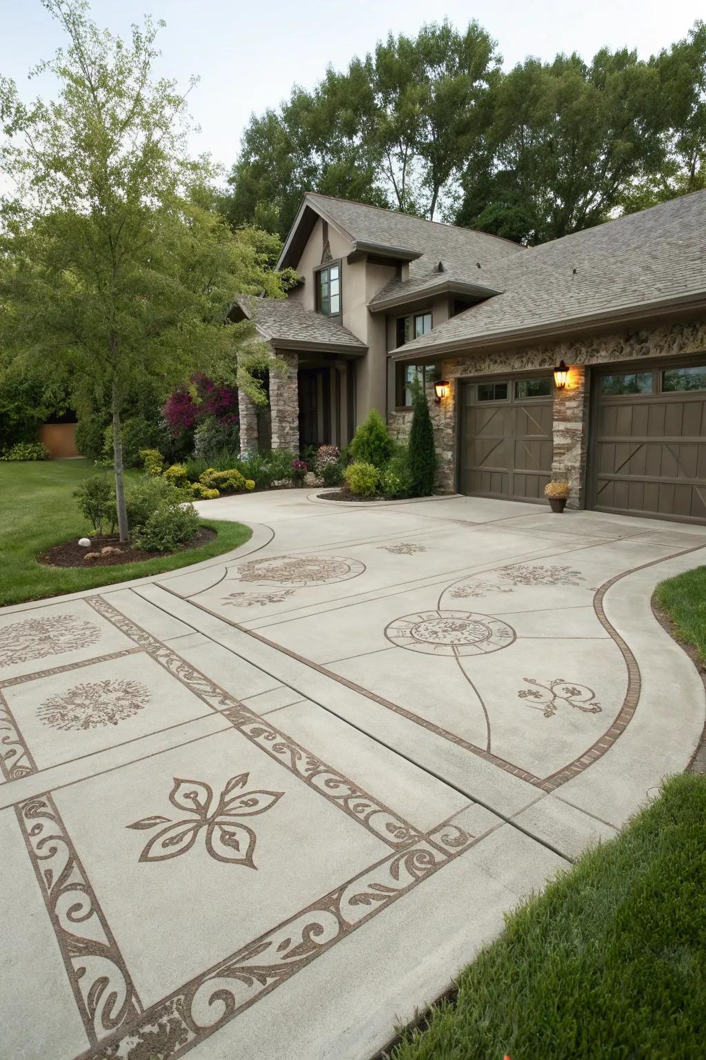A driveway featuring custom designs for personal flair.