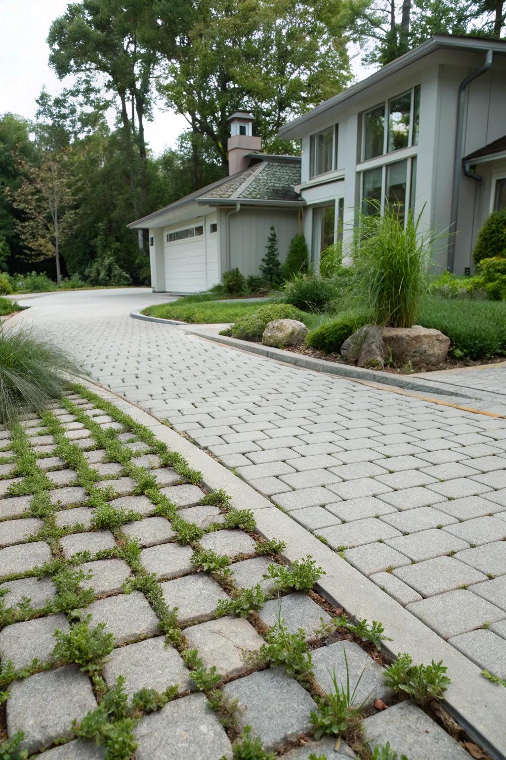 A driveway with eco-friendly permeable pavers.