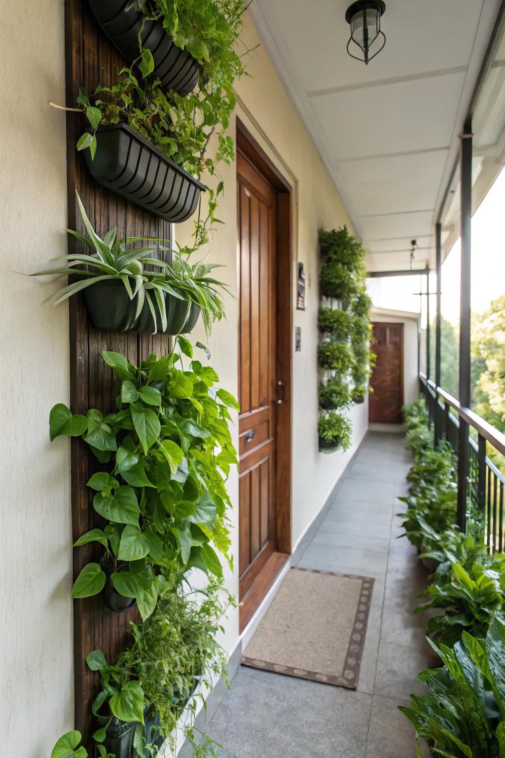 Vertical gardens add lush greenery without taking up floor space.