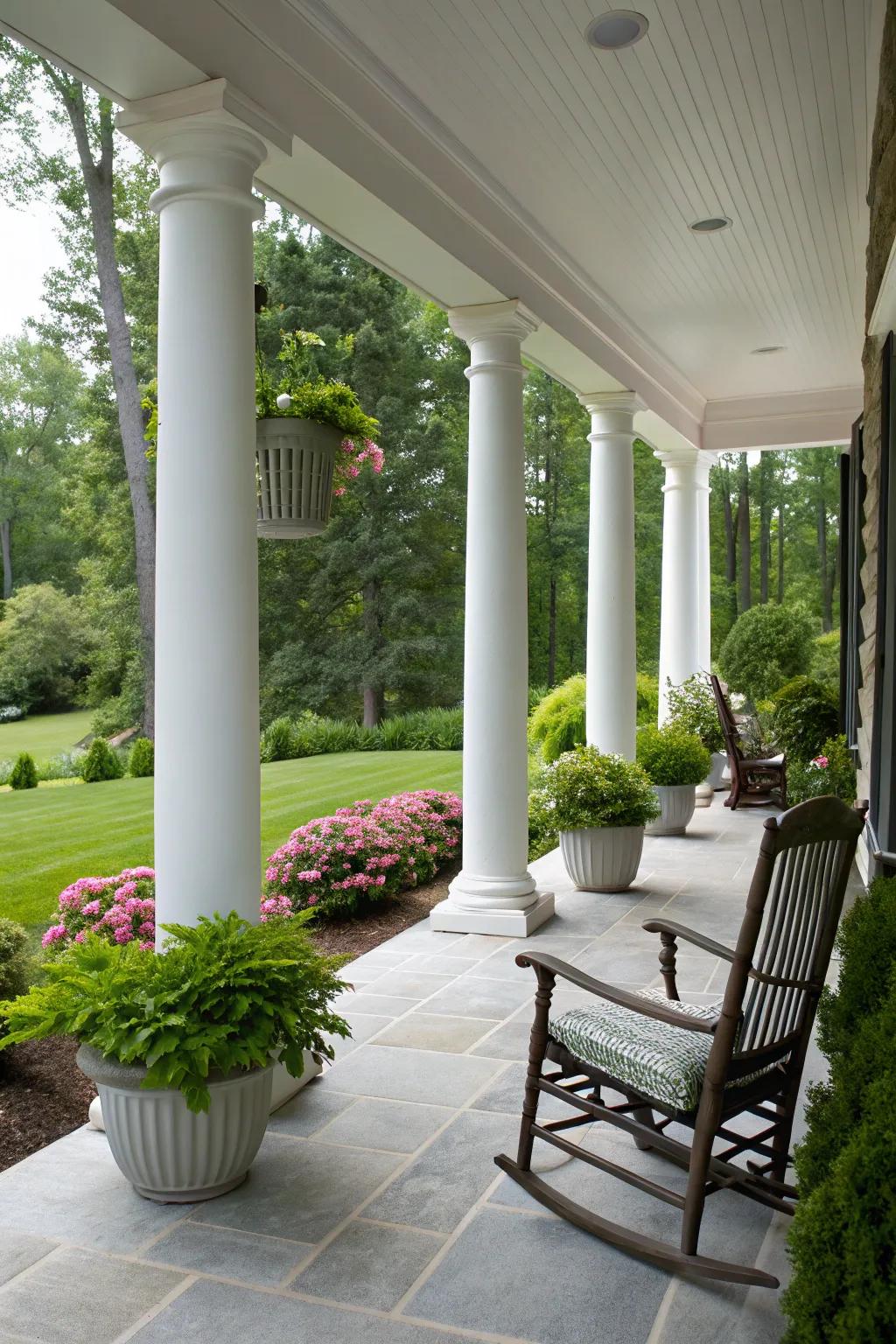 White vinyl columns are a low-maintenance, elegant option.