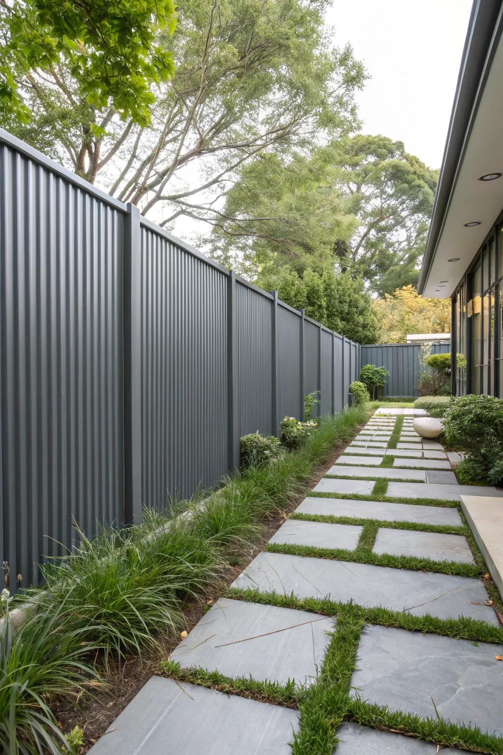 Corrugated metal fences bring an industrial edge to modern homes.
