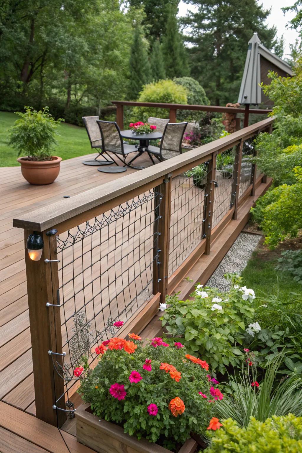 Mixing materials adds unique flair to hog wire railings.