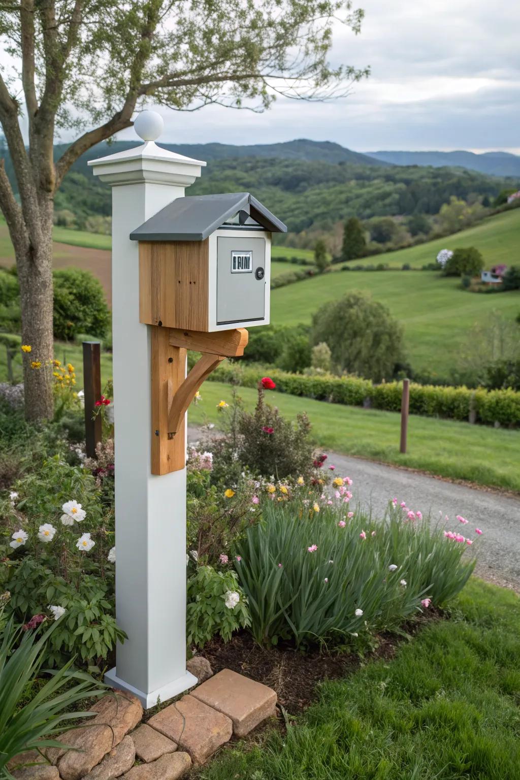 A charming blend of rustic and modern styles in this cottage-inspired mailbox post.