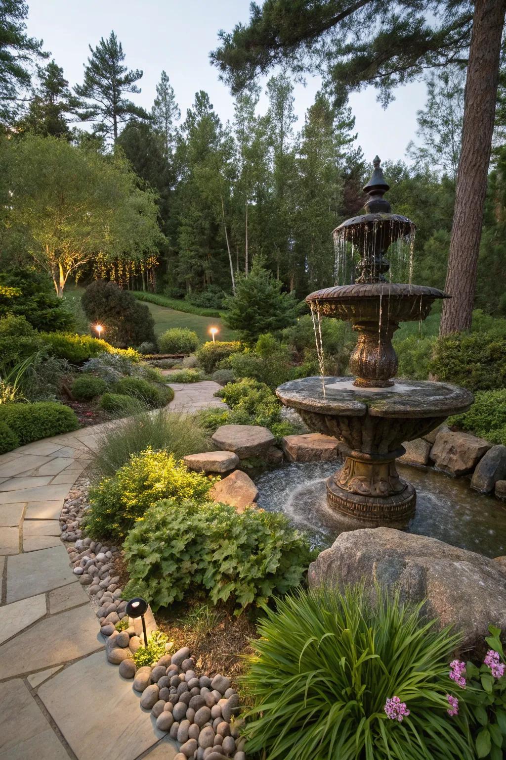 Integrate your fountain naturally into the landscape.