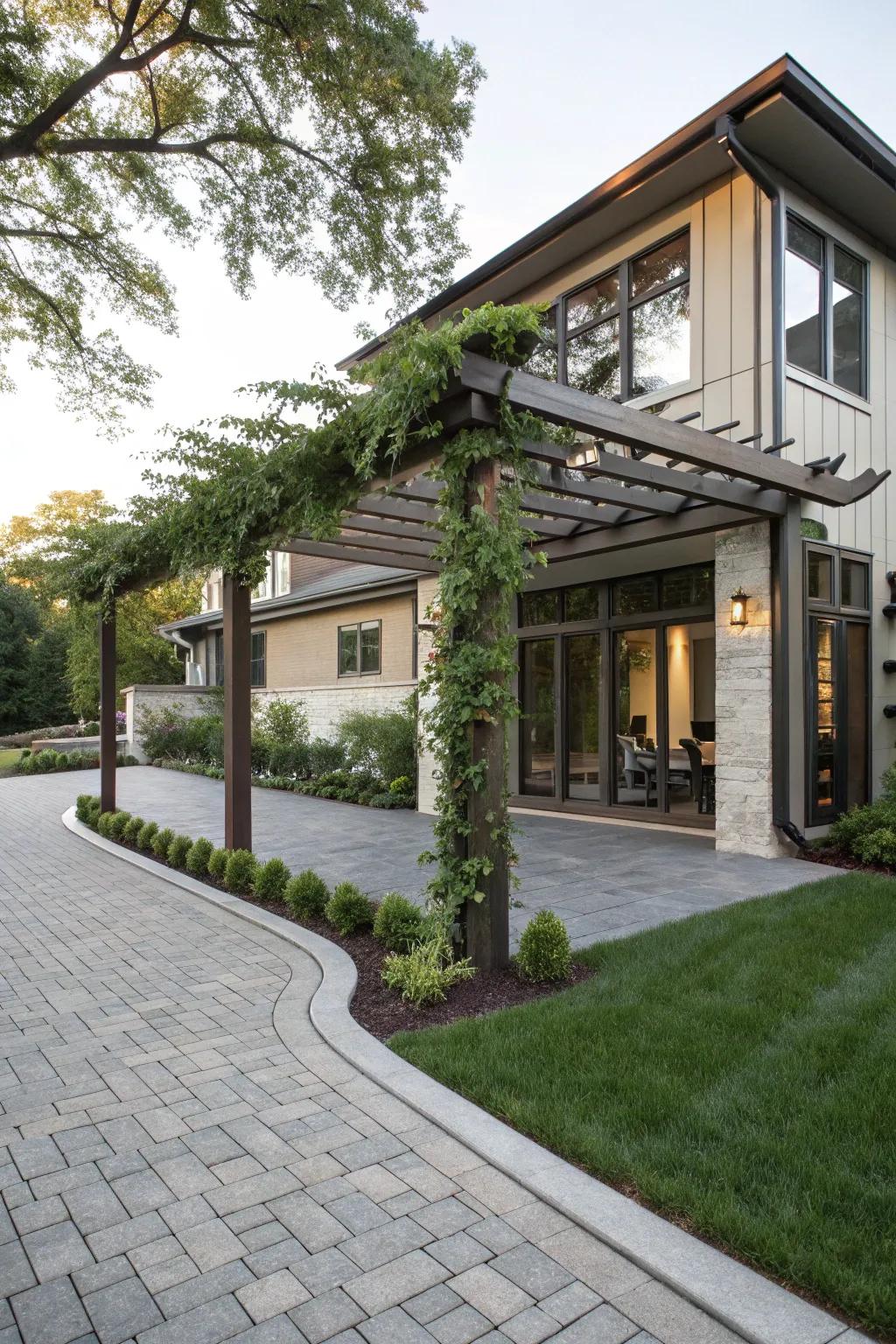 A pergola that significantly boosts the curb appeal of the property.
