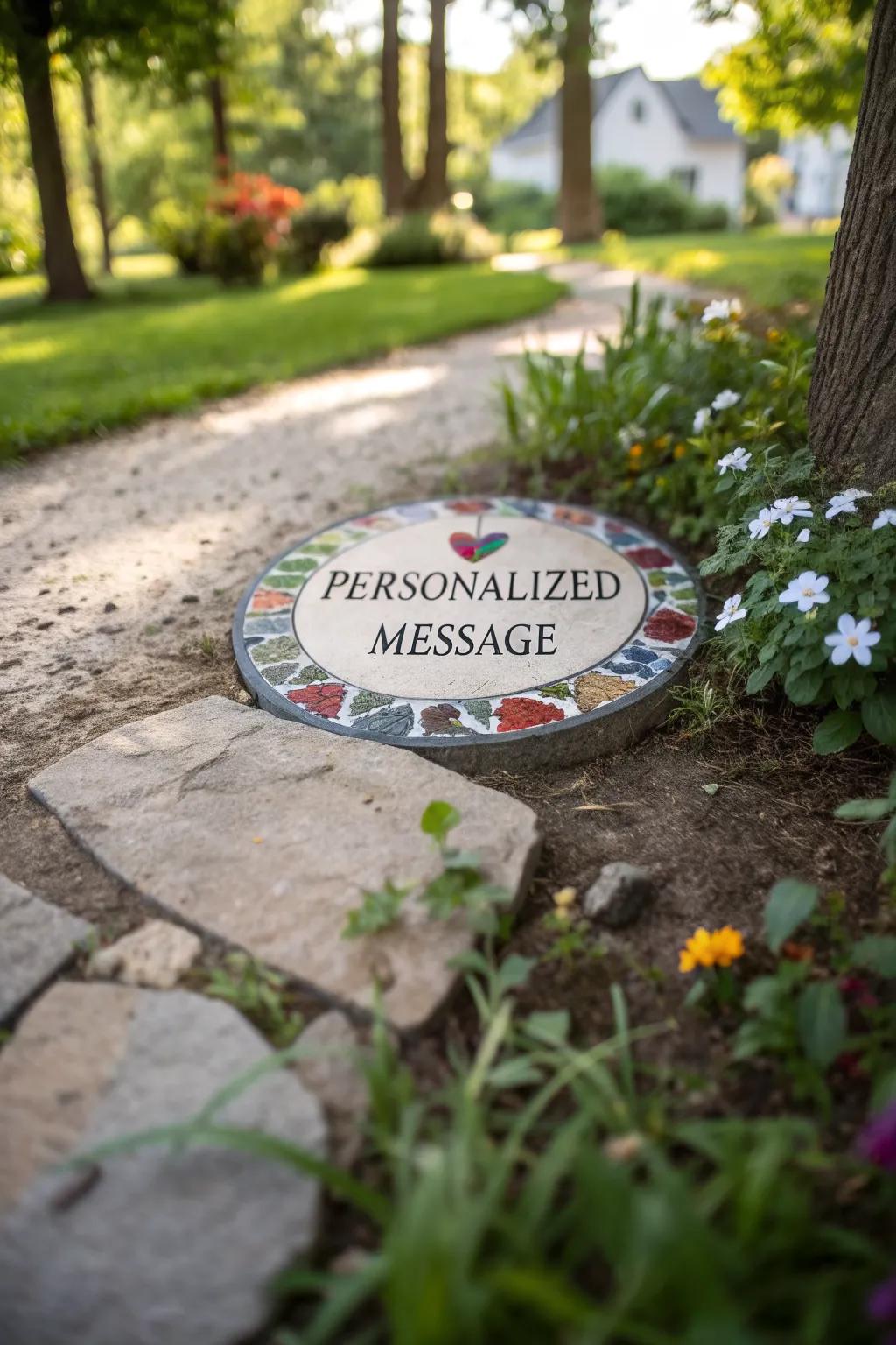 Personalized mosaic stones offer a unique story-telling element in gardens