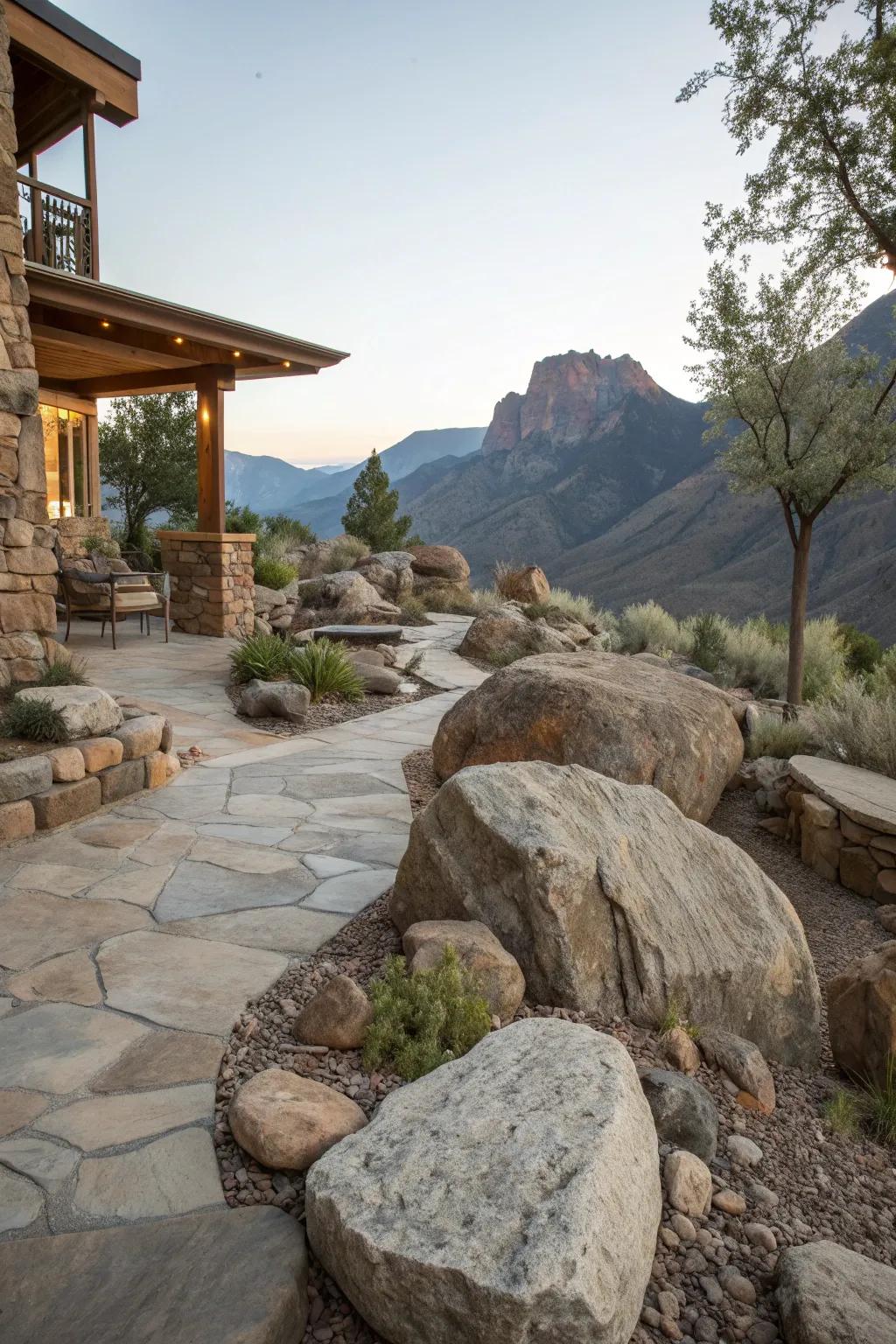 Rocks and boulders add natural elegance and structure.
