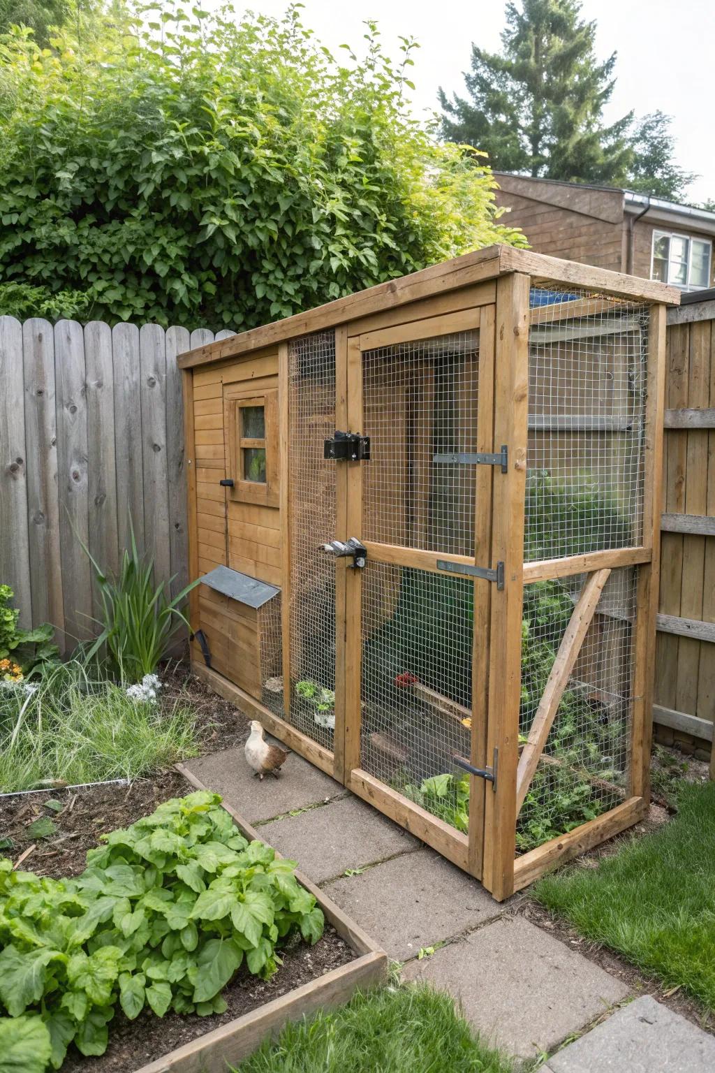 A predator-proof coop ensures the safety of its feathered residents.