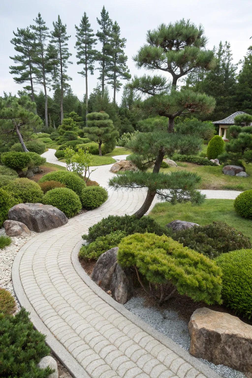 Create a harmonious garden with mugo pines and feng shui principles.