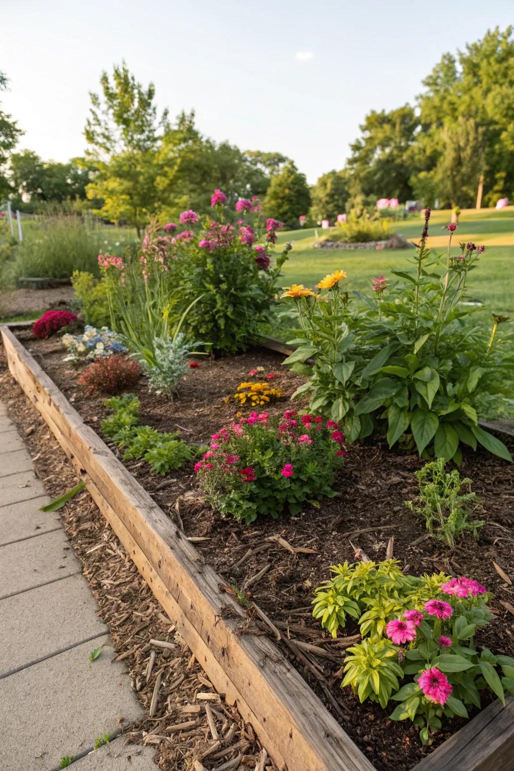 Natural garden design using hardwood mulch.