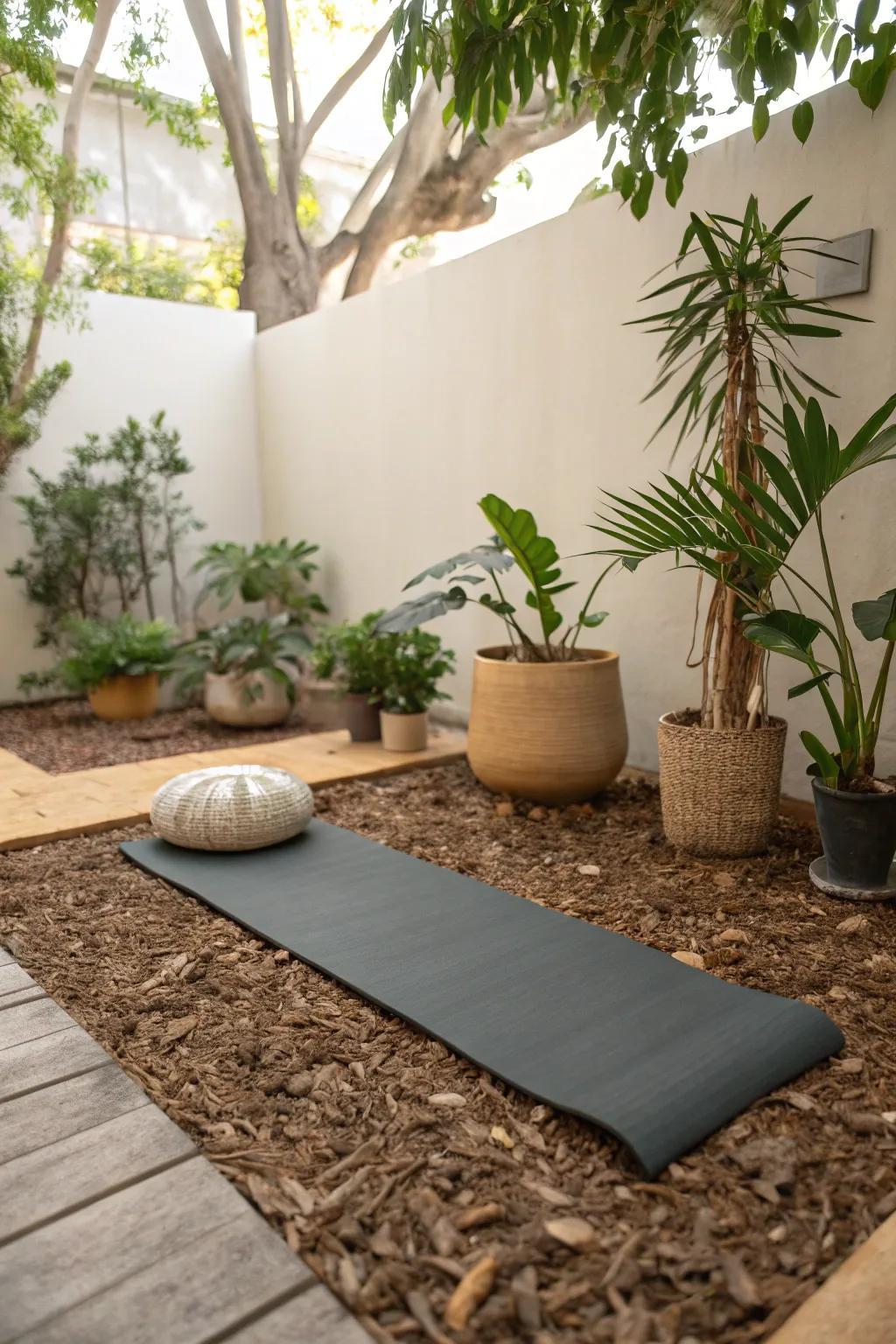 A peaceful meditation spot with mulch