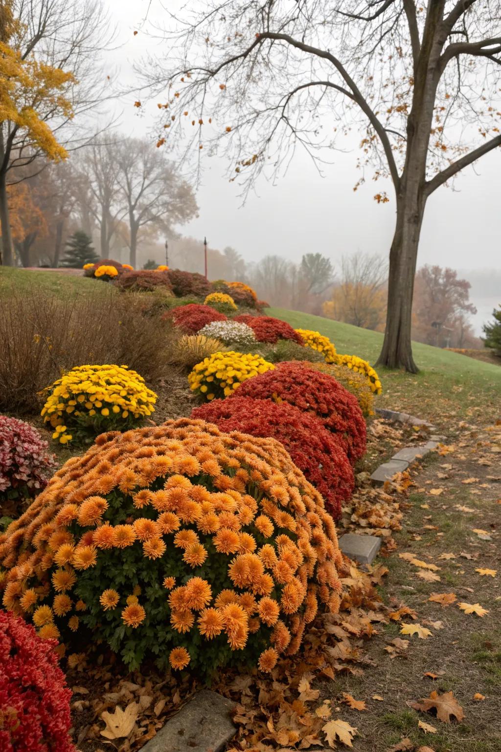 Coordinate mums with yard colors for a seamless seasonal look.