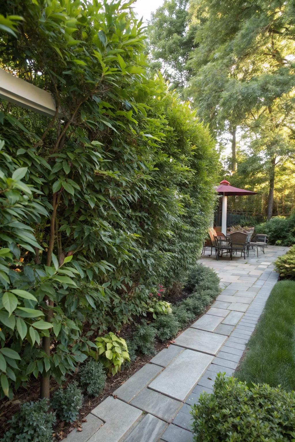 Nandina's dense foliage creates a natural privacy screen for garden retreats.