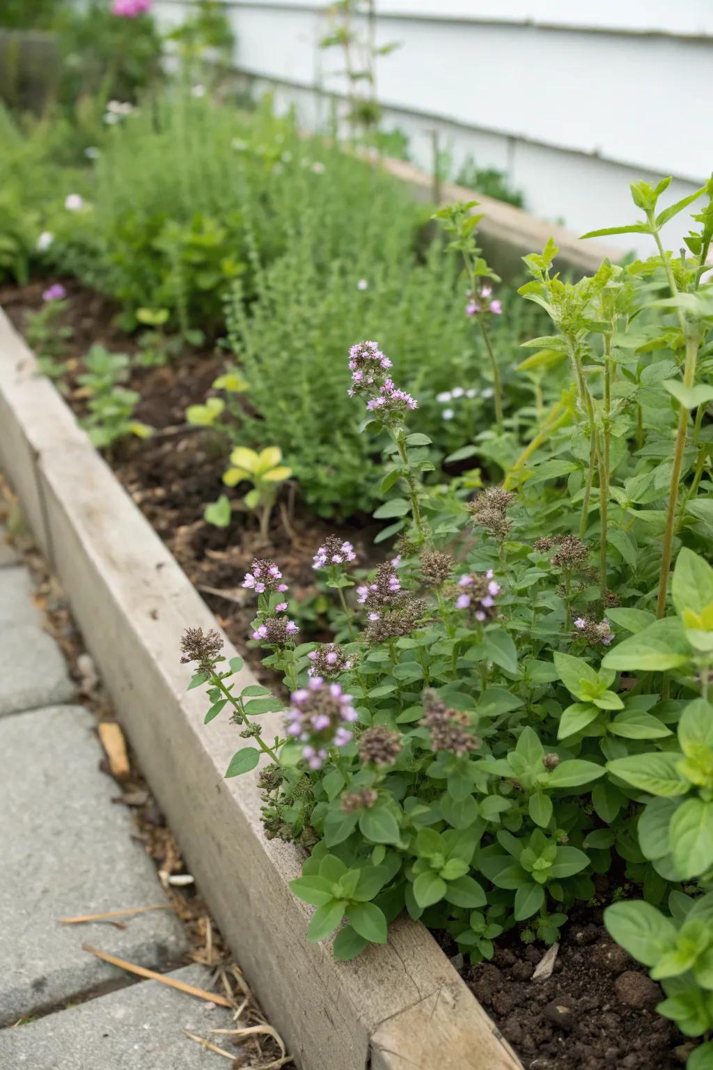 Edible herbs like thyme and oregano add practicality to this strip.