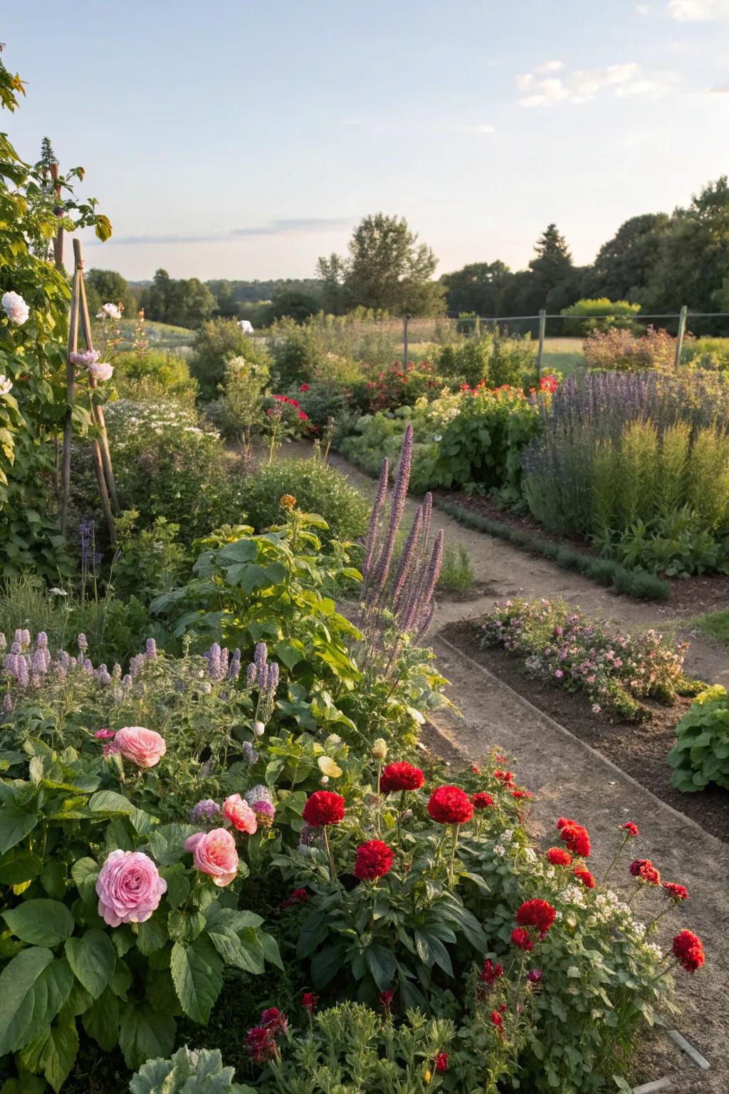 A harmonious blend of ornamental and edible plants.
