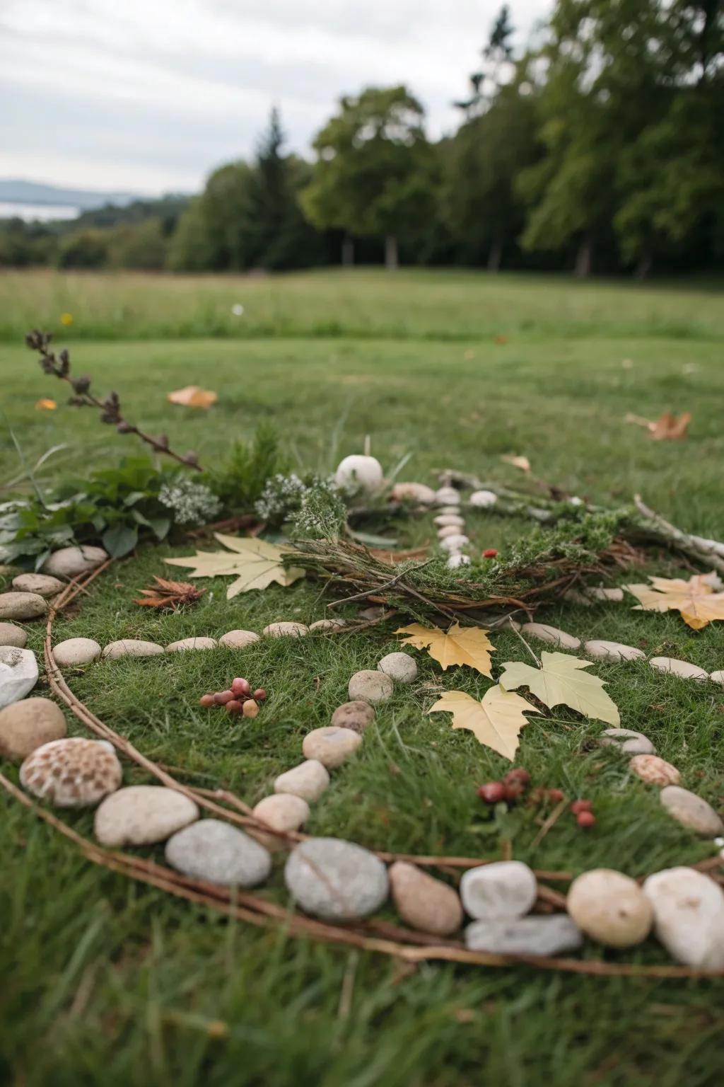 A beautiful nature art display showcasing creativity with natural elements.