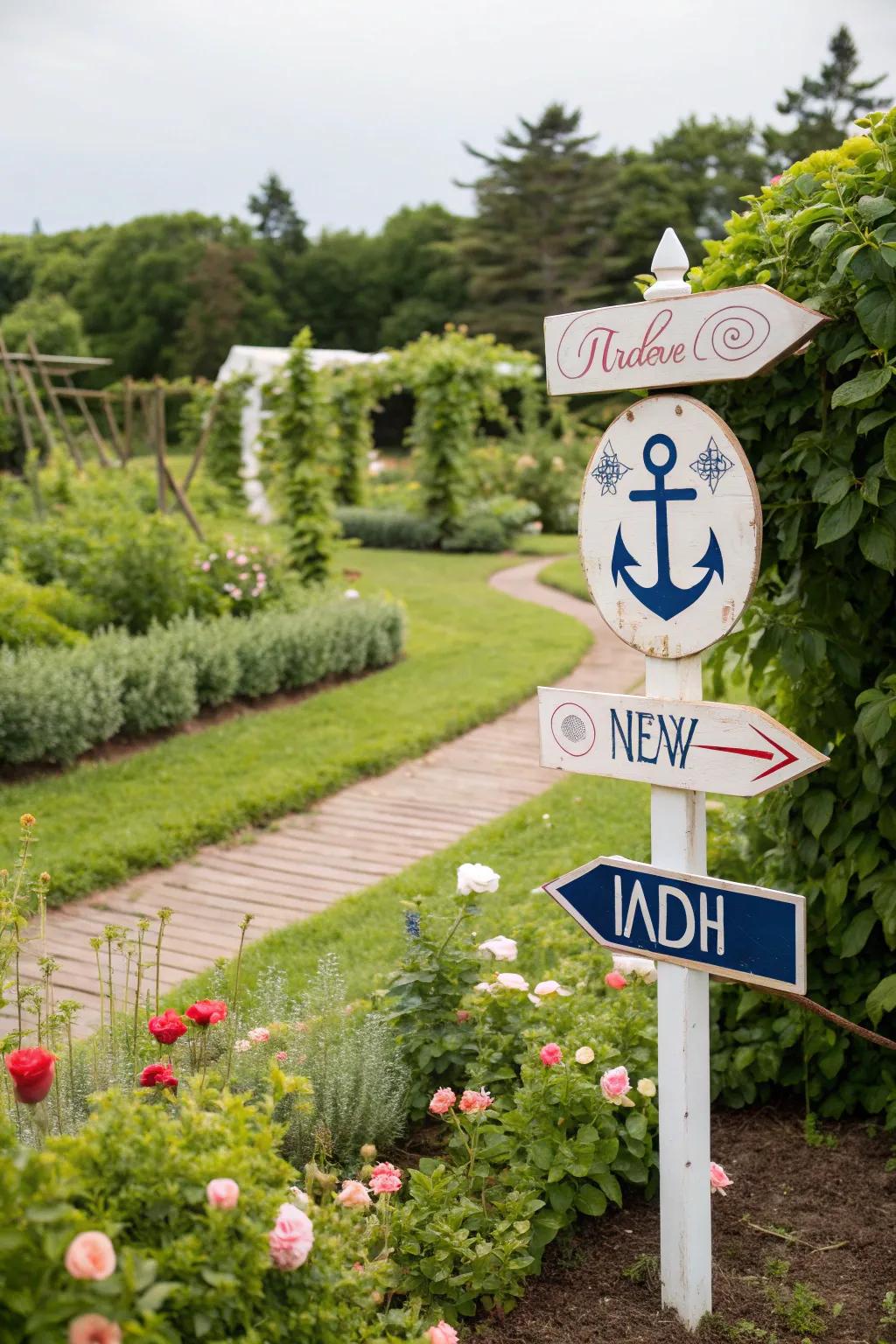Nautical signs bring a personalized, playful touch to your garden.