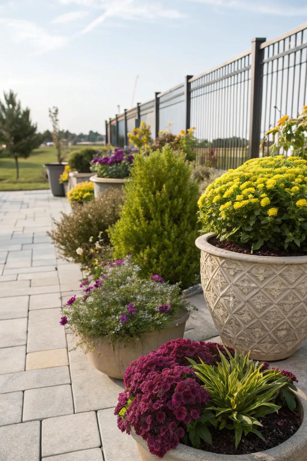 Versatile greenery with container gardens.
