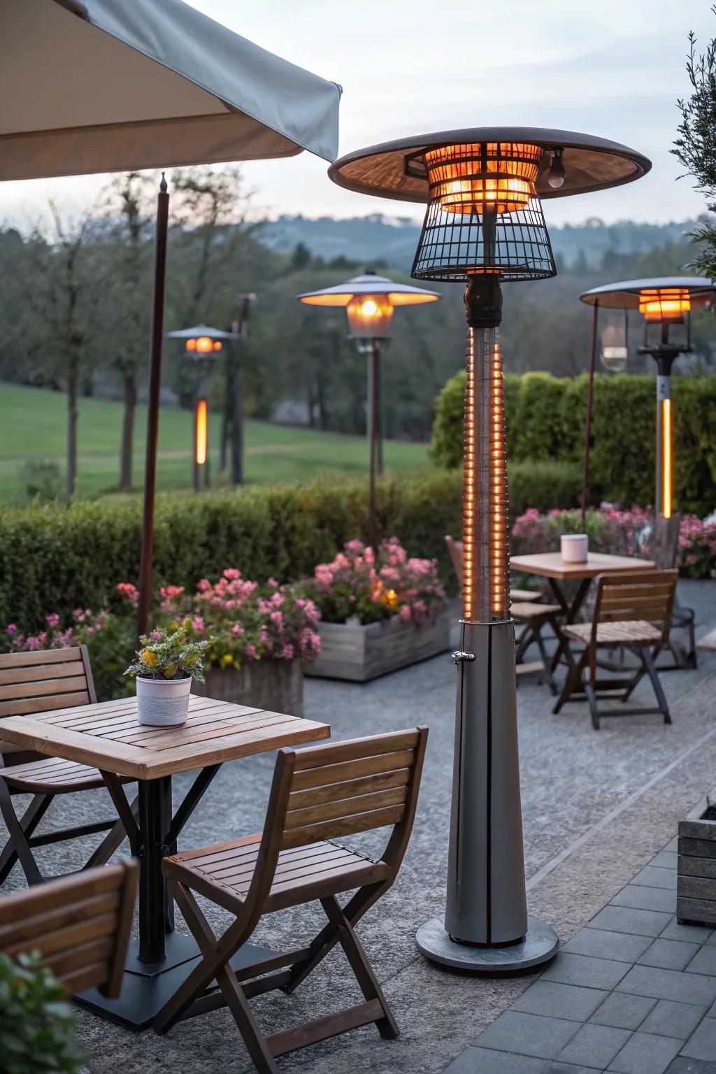 A heated patio that extends outdoor enjoyment into cooler months.