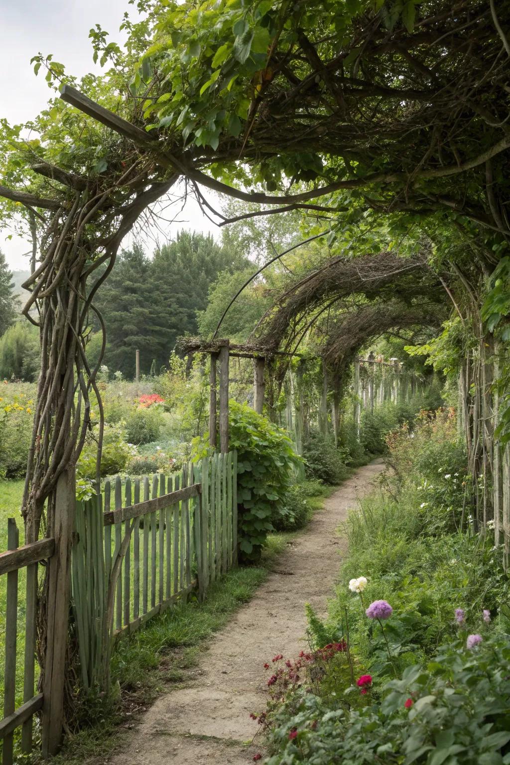 Wild vines adding natural beauty to the garden.