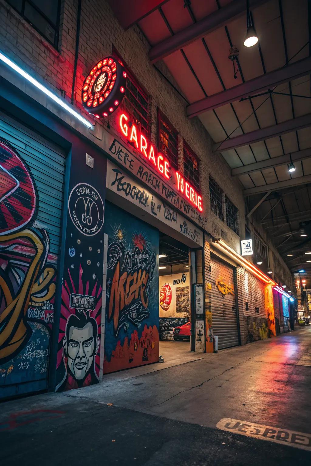 A garage full of personality with statement art pieces.