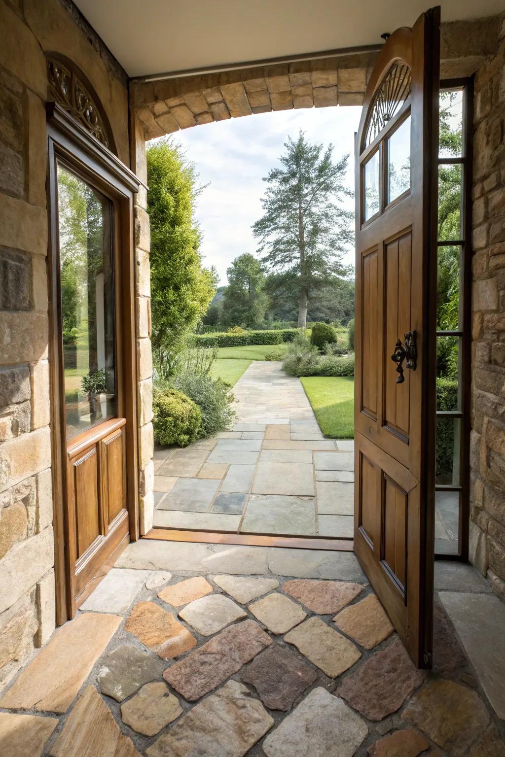 Stone tiles add texture and interest to the entrance.
