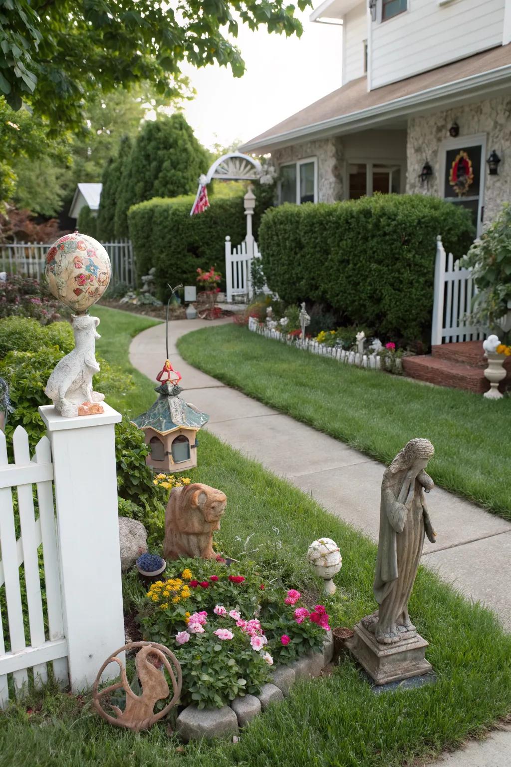 Sculptural features adding personality to the yard.