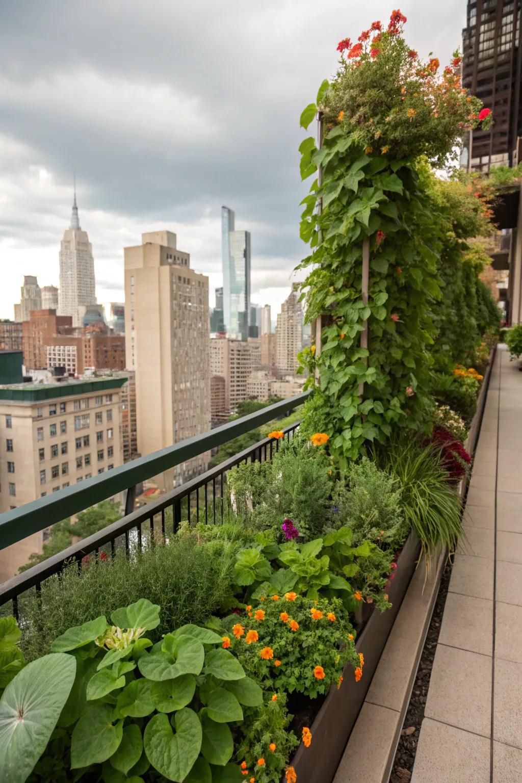 A vertical garden maximizes space on a NYC balcony.