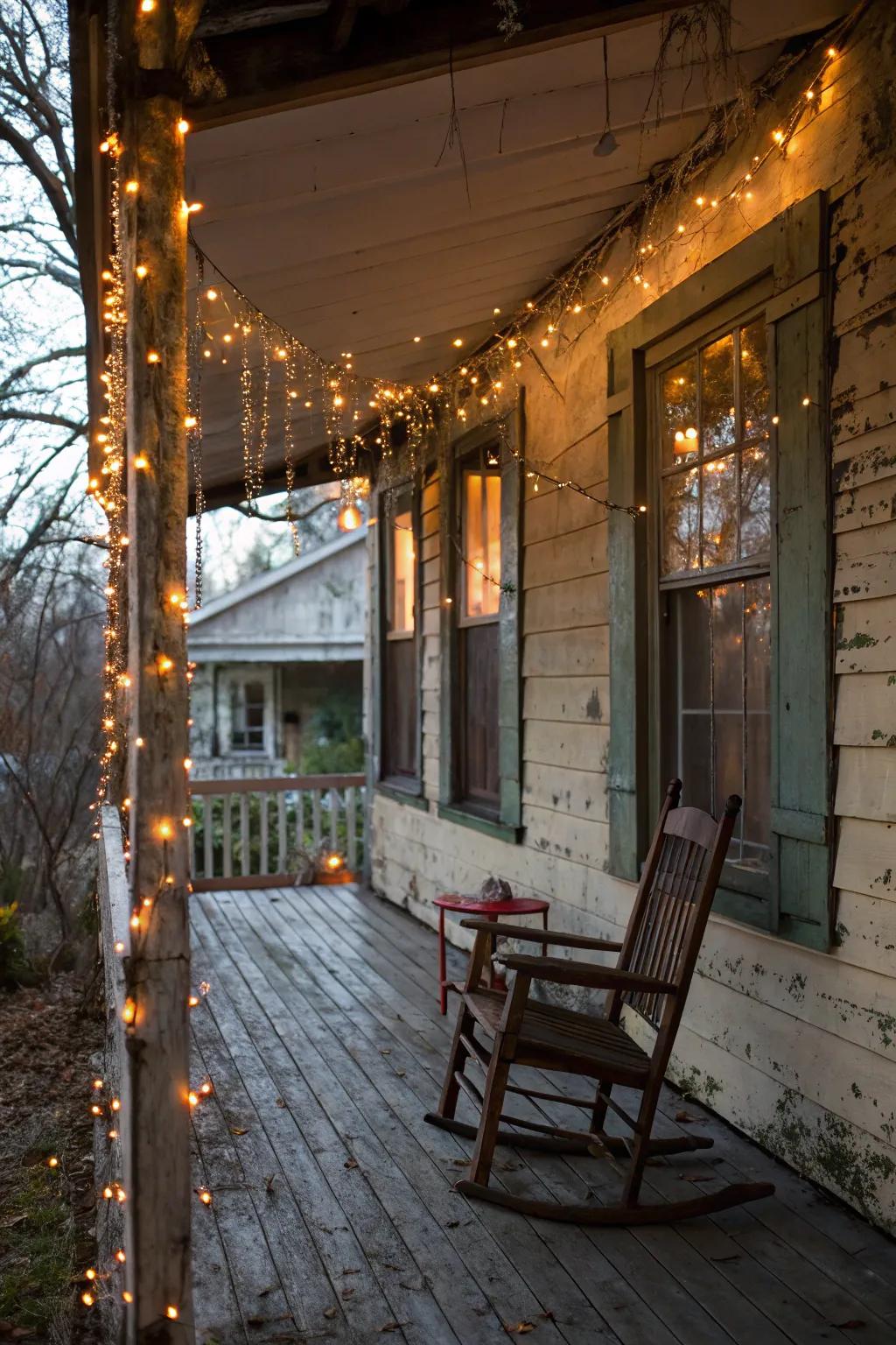 String lights create a magical evening atmosphere.